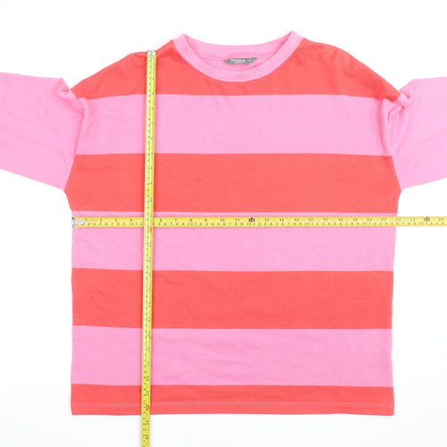 Nutmeg Women Pink Striped Cotton Crew Neck Jumper Size 12