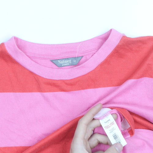 Nutmeg Women Pink Striped Cotton Crew Neck Jumper Size 12