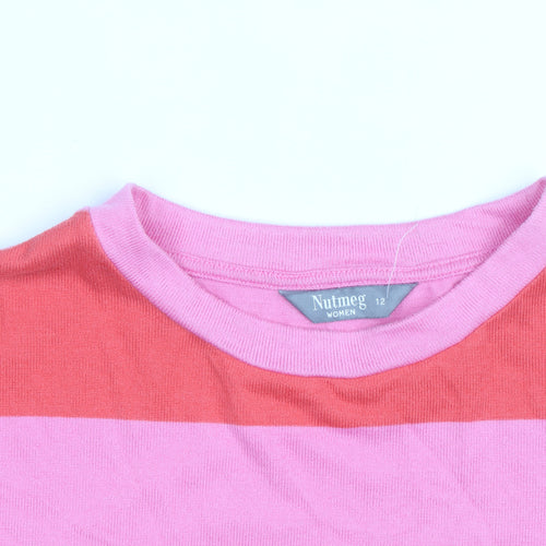 Nutmeg Women Pink Striped Cotton Crew Neck Jumper Size 12
