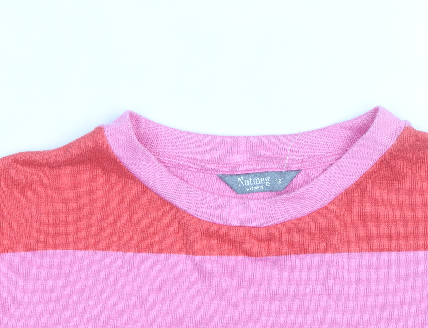 Nutmeg Women Pink Striped Cotton Crew Neck Jumper Size 12