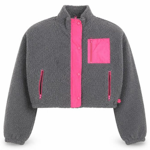Boohoo Women's Grey Fleece Cropped Zip Jacket Size 16