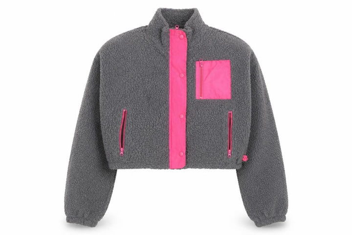 Boohoo Women's Grey Fleece Cropped Zip Jacket Size 16