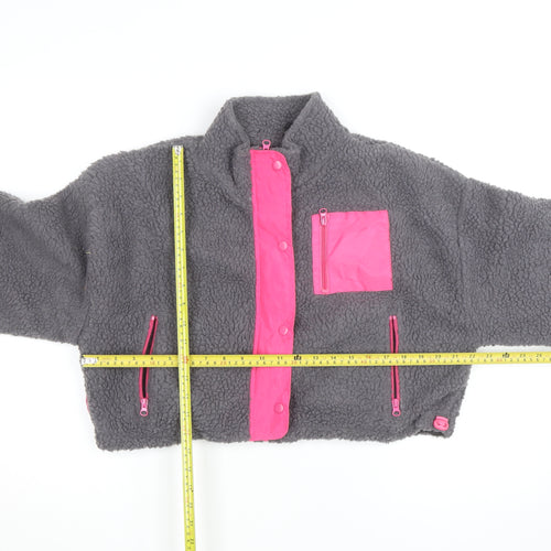 Boohoo Women's Grey Fleece Cropped Zip Jacket Size 16