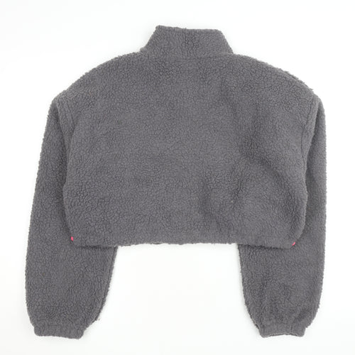 Boohoo Women's Grey Fleece Cropped Zip Jacket Size 16