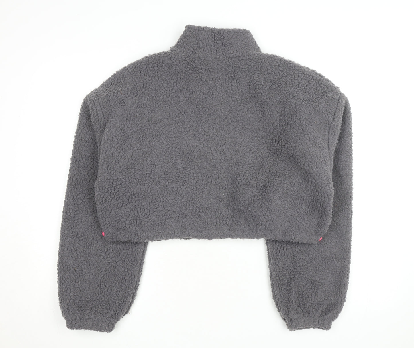 Boohoo Women's Grey Fleece Cropped Zip Jacket Size 16