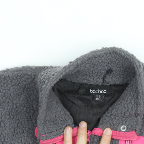 Boohoo Women's Grey Fleece Cropped Zip Jacket Size 16