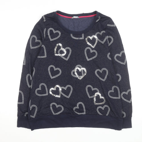 Marks and Spencer Women Blue Sequin Heart Long Sleeve Pullover Jumper Size 16