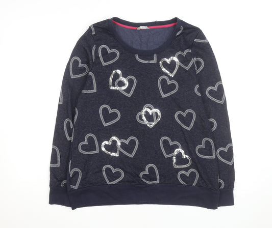 Marks and Spencer Women Blue Sequin Heart Long Sleeve Pullover Jumper Size 16