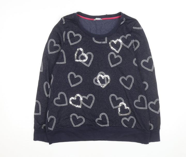 Marks and Spencer Women Blue Sequin Heart Long Sleeve Pullover Jumper Size 16