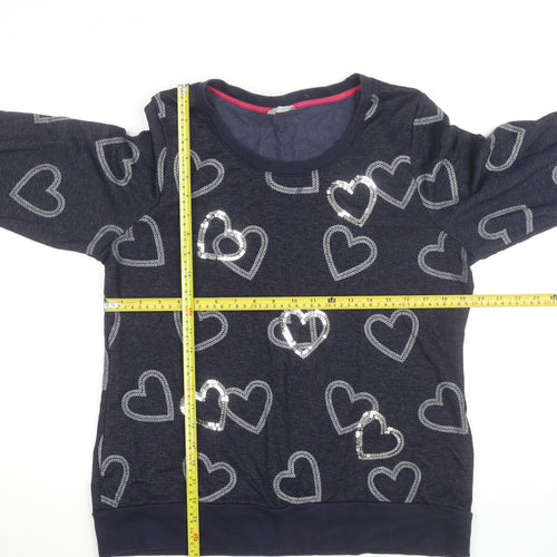 Marks and Spencer Women Blue Sequin Heart Long Sleeve Pullover Jumper Size 16