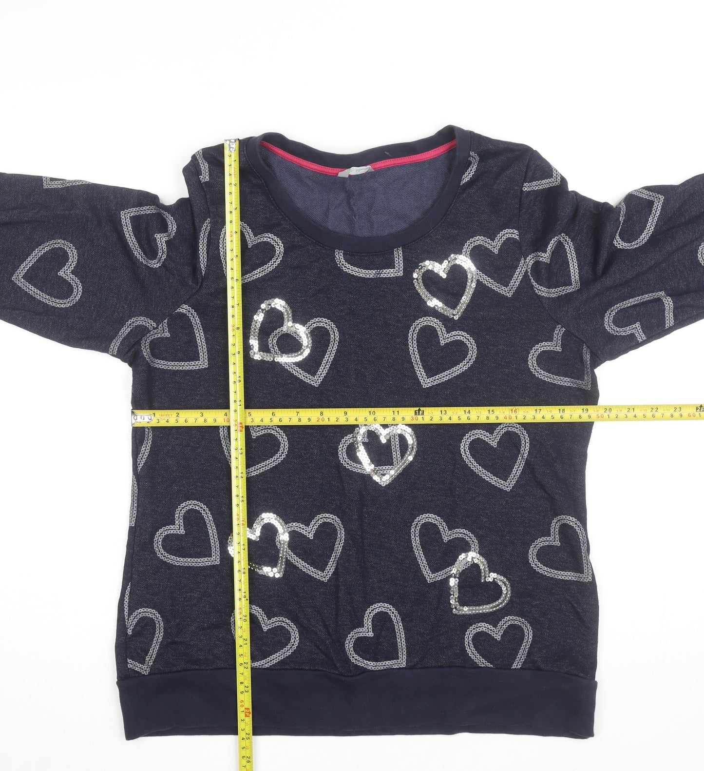 Marks and Spencer Women Blue Sequin Heart Long Sleeve Pullover Jumper Size 16