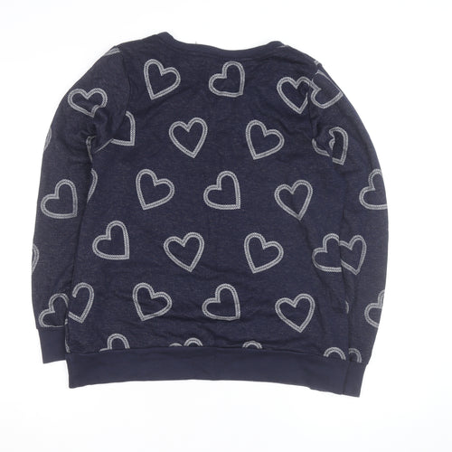 Marks and Spencer Women Blue Sequin Heart Long Sleeve Pullover Jumper Size 16