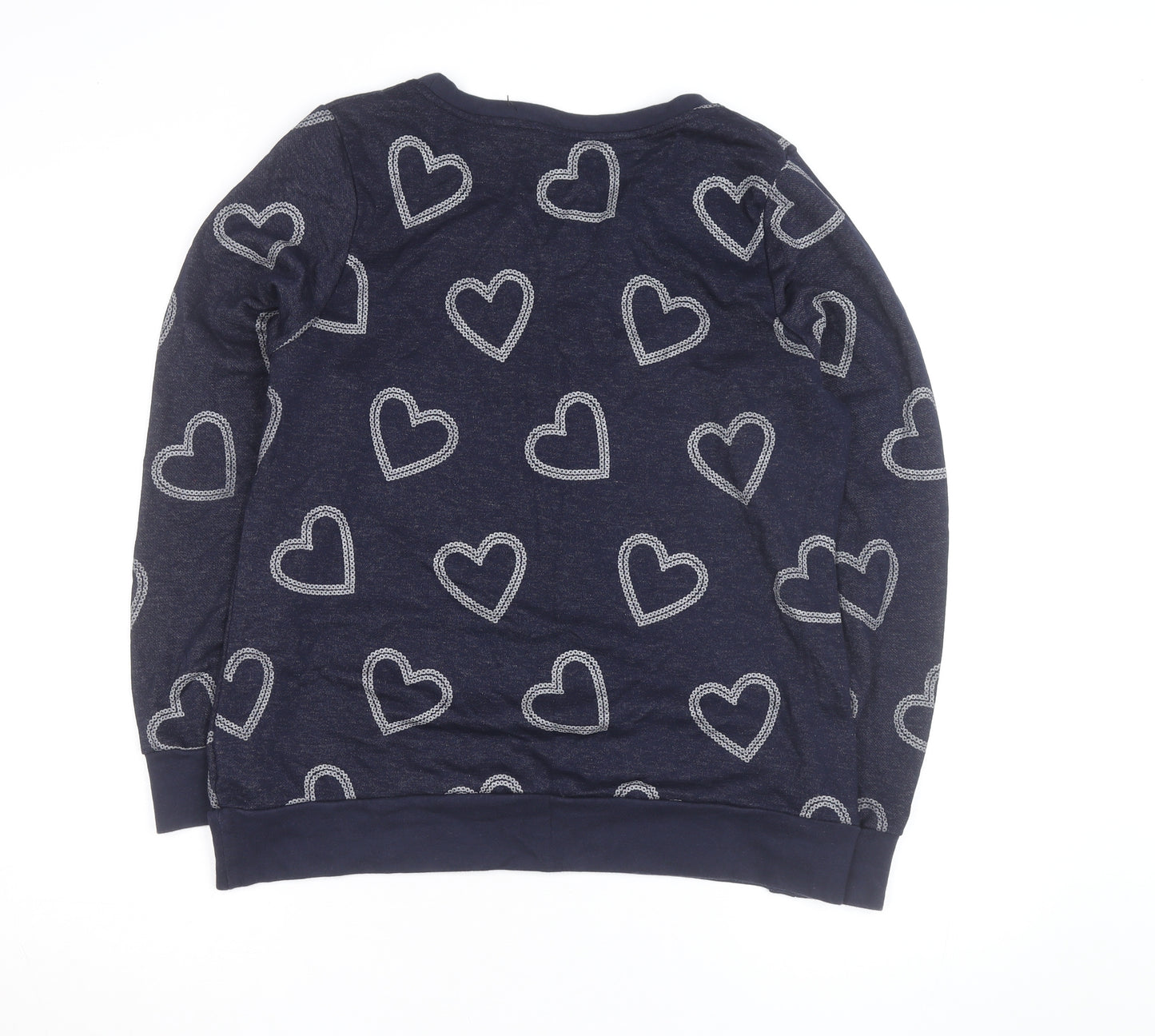 Marks and Spencer Women Blue Sequin Heart Long Sleeve Pullover Jumper Size 16