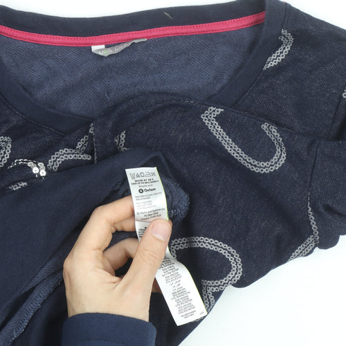 Marks and Spencer Women Blue Sequin Heart Long Sleeve Pullover Jumper Size 16