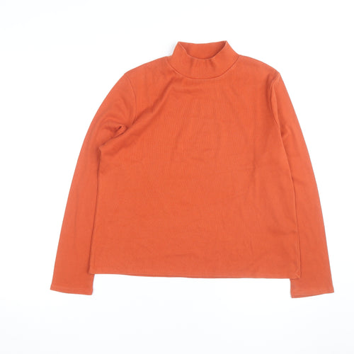 TIGI Women Orange Roll Neck Long Sleeve Cotton Jersey Top Size 14