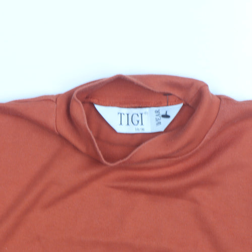 TIGI Women Orange Roll Neck Long Sleeve Cotton Jersey Top Size 14