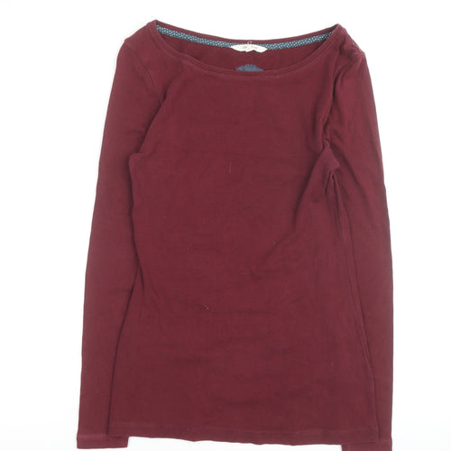 Weird Fish Women's Red Cotton Long Sleeve Boat Neck T-Shirt Size 10