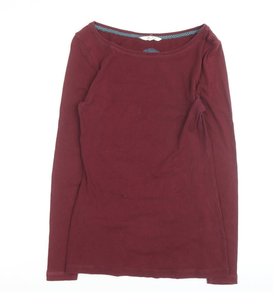 Weird Fish Women's Red Cotton Long Sleeve Boat Neck T-Shirt Size 10