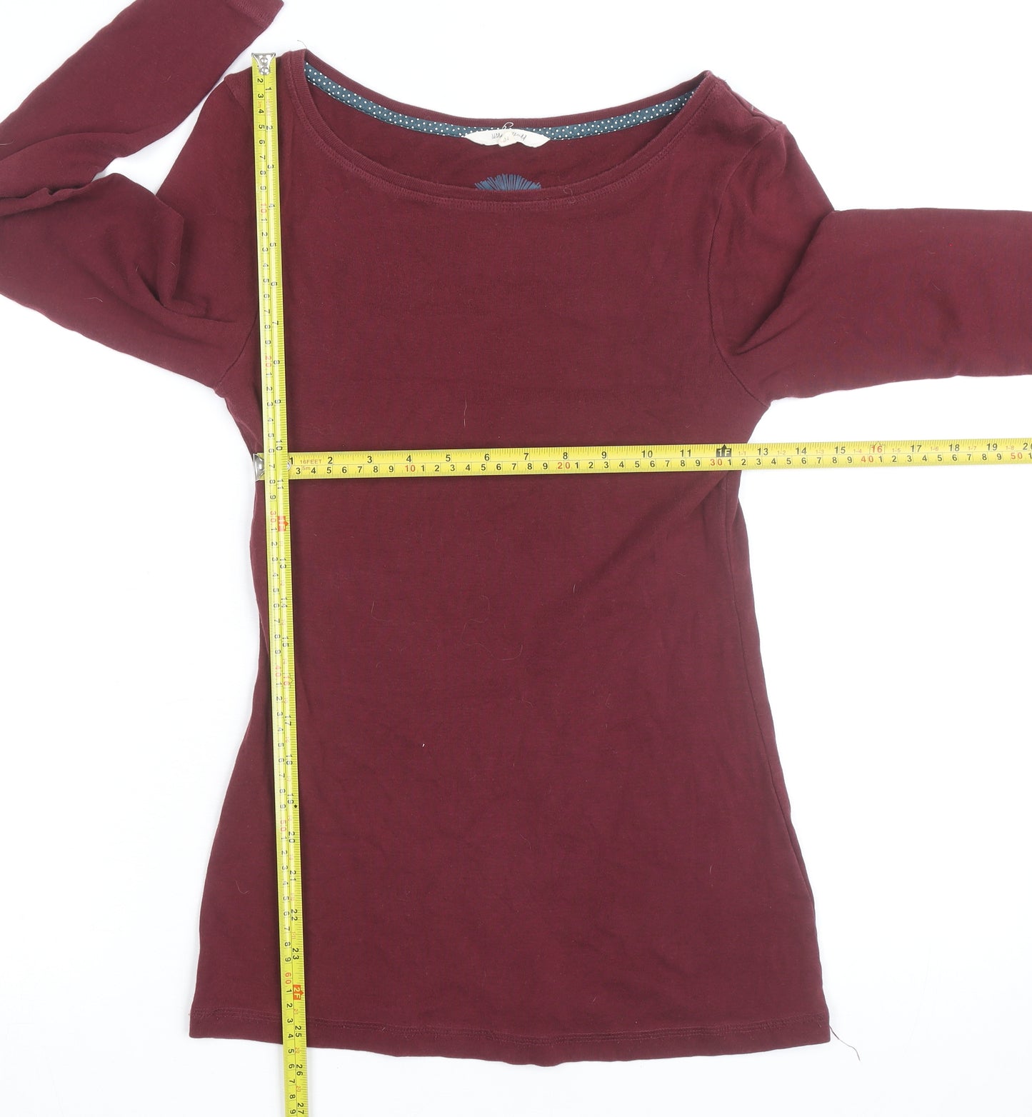 Weird Fish Women's Red Cotton Long Sleeve Boat Neck T-Shirt Size 10