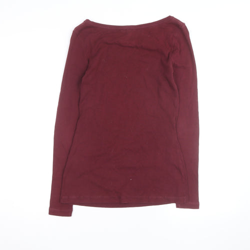 Weird Fish Women's Red Cotton Long Sleeve Boat Neck T-Shirt Size 10