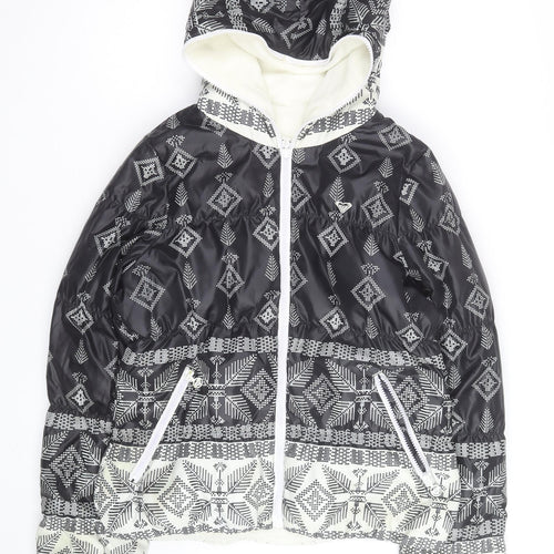 Roxy Women’s Black Geometric Hooded Puffer Jacket Size L