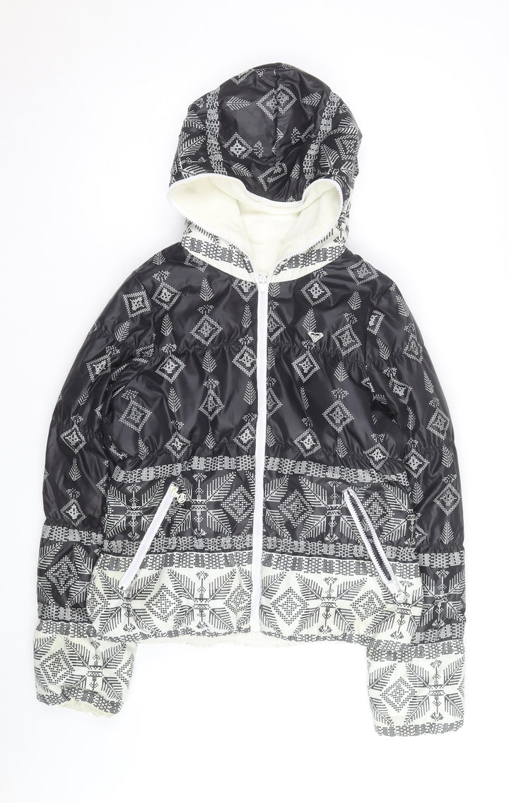 Roxy Women’s Black Geometric Hooded Puffer Jacket Size L