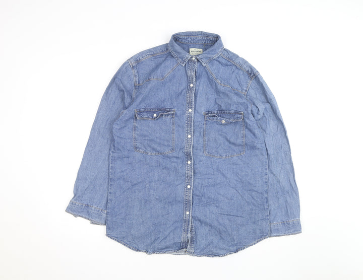 Pull & Bear Men's Blue Denim Basic Jacket Size M Cotton Casual