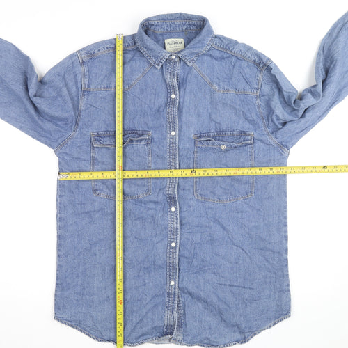 Pull & Bear Men's Blue Denim Basic Jacket Size M Cotton Casual