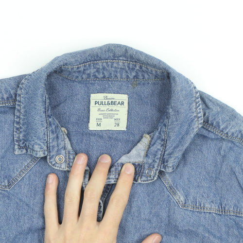 Pull & Bear Men's Blue Denim Basic Jacket Size M Cotton Casual