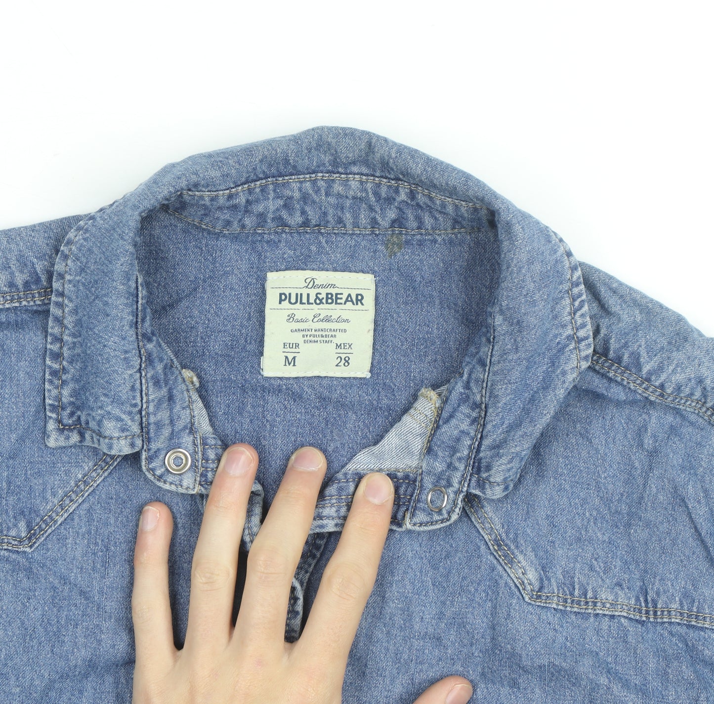Pull & Bear Men's Blue Denim Basic Jacket Size M Cotton Casual