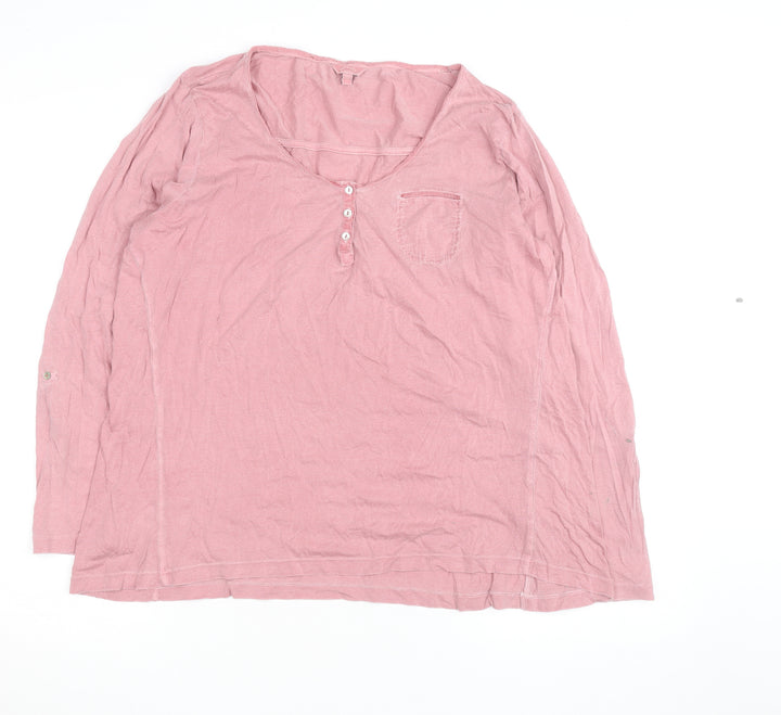 FatFace Women's Pink Long Sleeve Henley T-Shirt Size 12