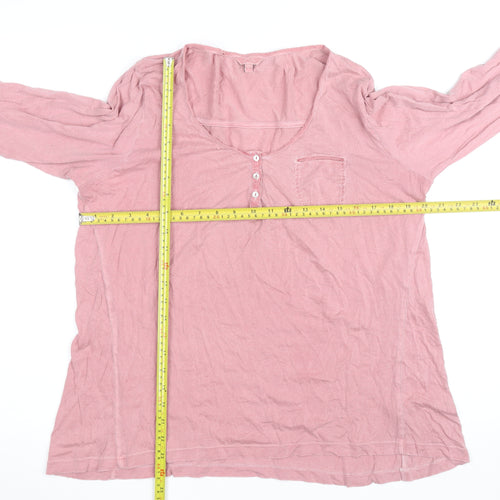 FatFace Women's Pink Long Sleeve Henley T-Shirt Size 12