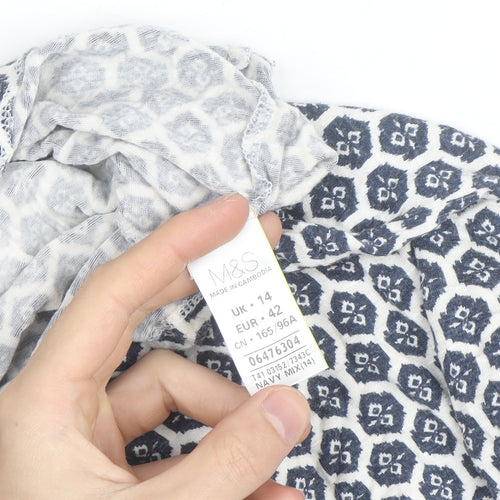 Marks and Spencer Women Blue Geometric Tunic Blouse Size 14