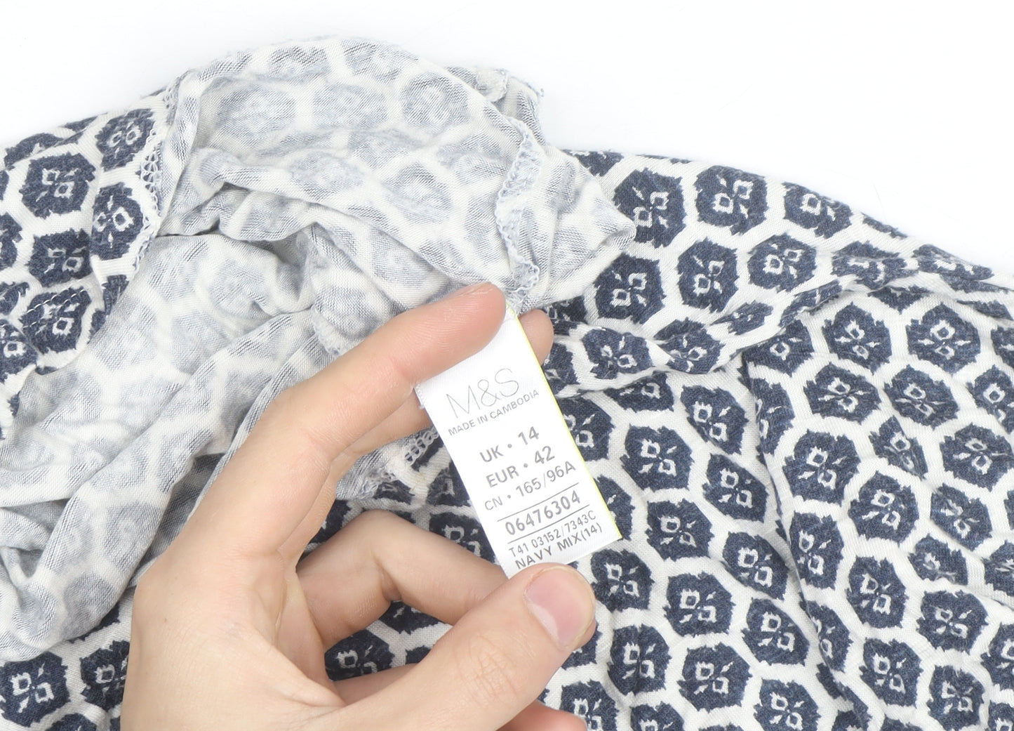 Marks and Spencer Women Blue Geometric Tunic Blouse Size 14