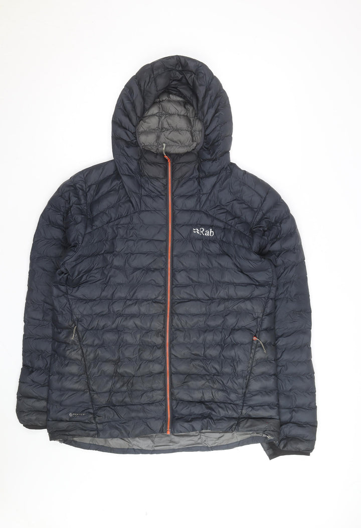 Rab Men's Black L Hooded Puffer Jacket Lightweight Down Insulated