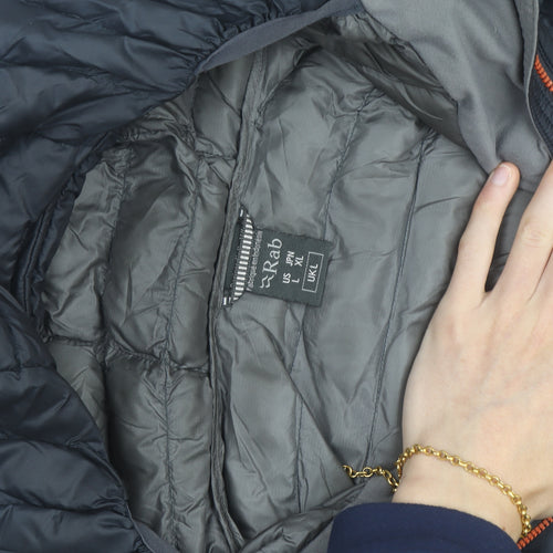 Rab Men's Black L Hooded Puffer Jacket Lightweight Down Insulated