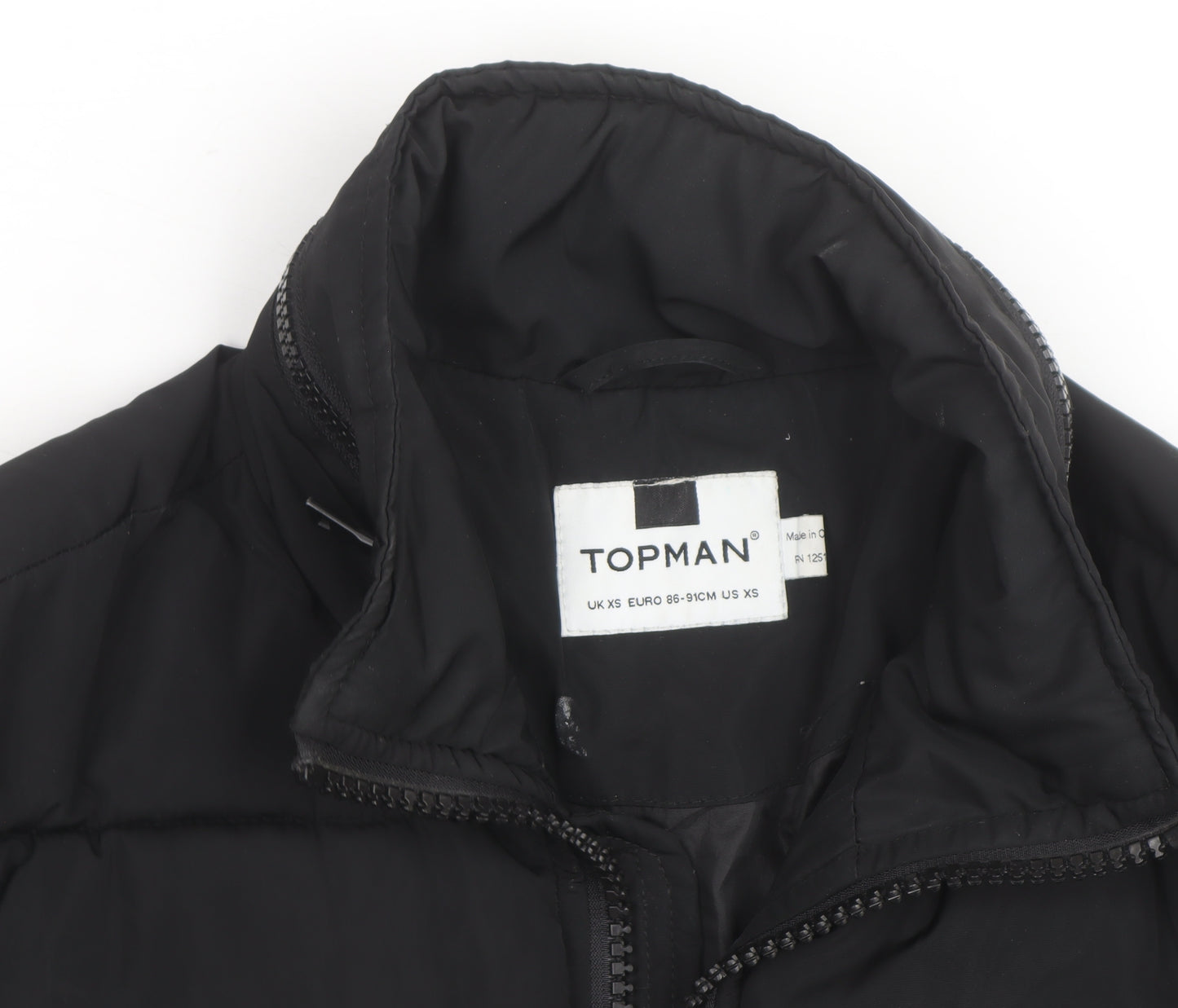 Topman Men's Black XS Puffer Jacket Full Zip Winter Coat