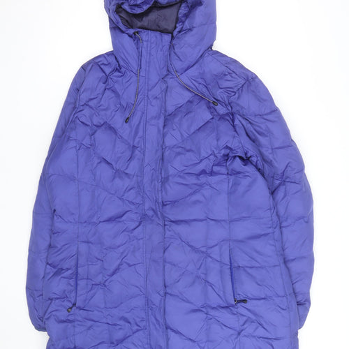 Lands' End Women's Blue Long Puffer Coat Size L Hooded Warm Winter Jacket