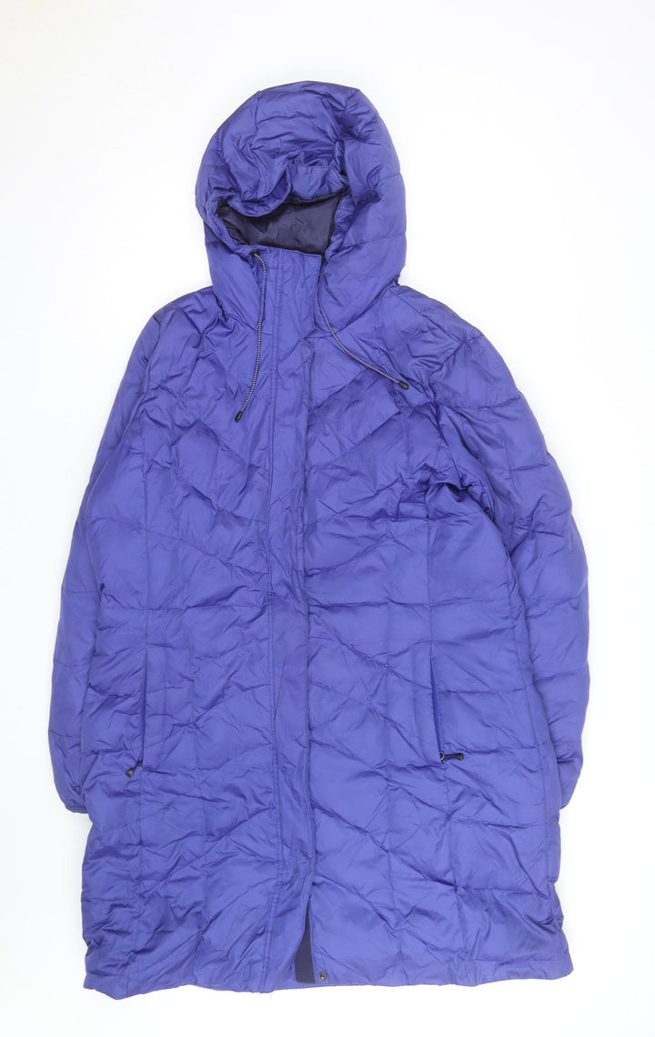 Lands' End Women's Blue Long Puffer Coat Size L Hooded Warm Winter Jacket