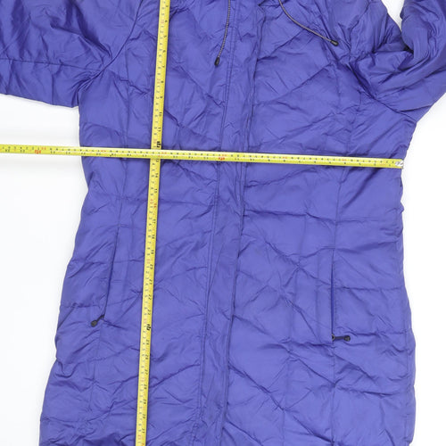 Lands' End Women's Blue Long Puffer Coat Size L Hooded Warm Winter Jacket
