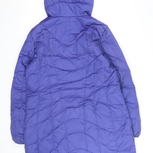 Lands' End Women's Blue Long Puffer Coat Size L Hooded Warm Winter Jacket
