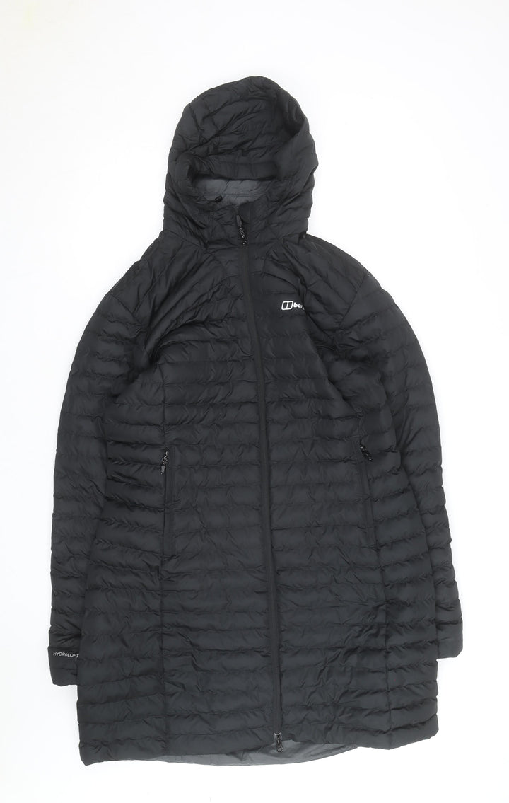 Berghaus Women Black Long Puffer Coat L Hooded Insulated Outdoor