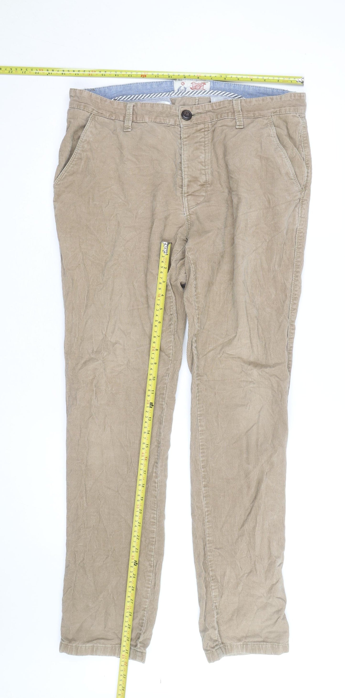 Next Men's Beige Corduroy Straight Fit Jeans 34L Classic Style