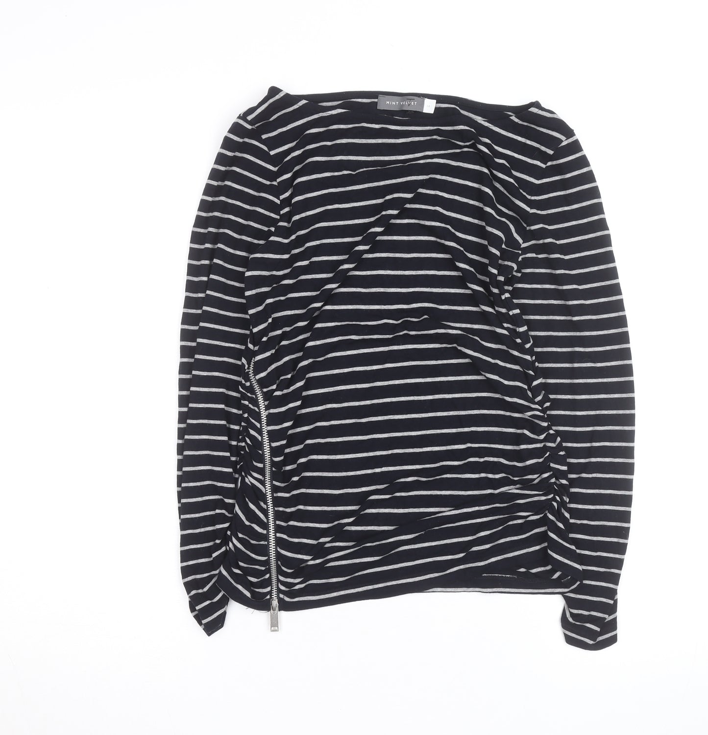 Mint Velvet Women’s Black Striped Long Sleeve Boat Neck Top Size 14