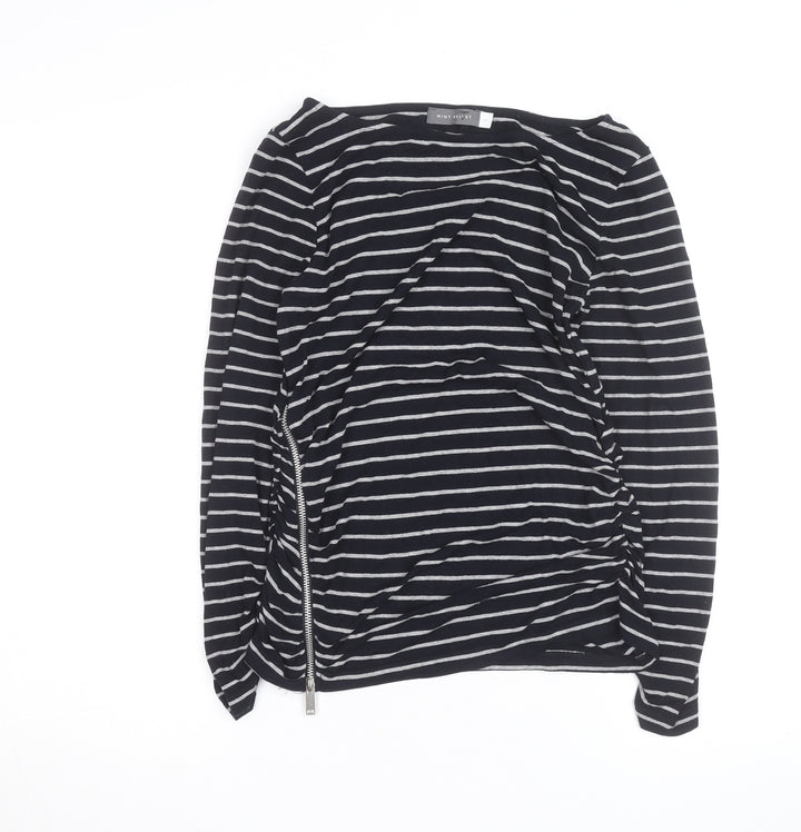 Mint Velvet Women’s Black Striped Long Sleeve Boat Neck Top Size 14