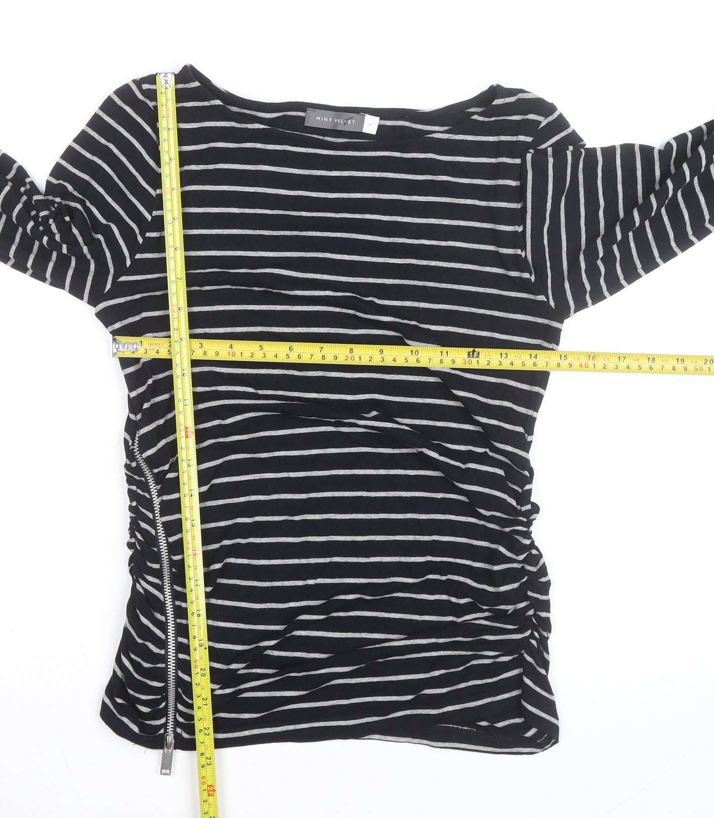 Mint Velvet Women’s Black Striped Long Sleeve Boat Neck Top Size 14
