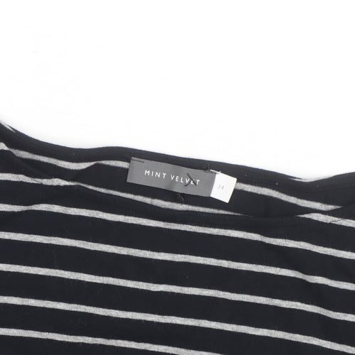 Mint Velvet Women’s Black Striped Long Sleeve Boat Neck Top Size 14