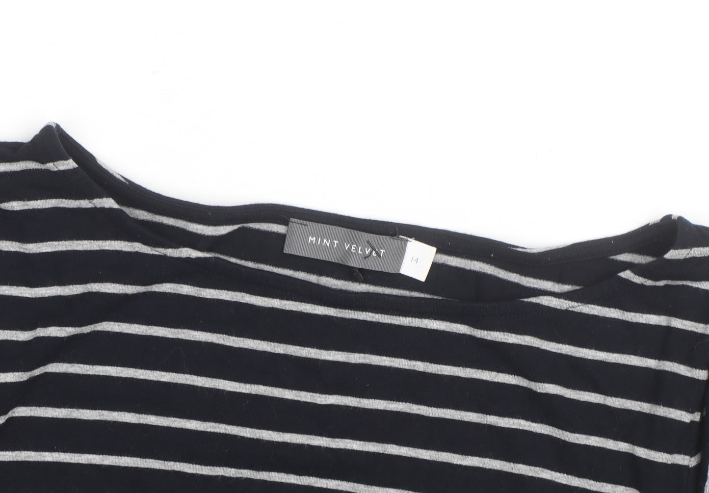 Mint Velvet Women’s Black Striped Long Sleeve Boat Neck Top Size 14