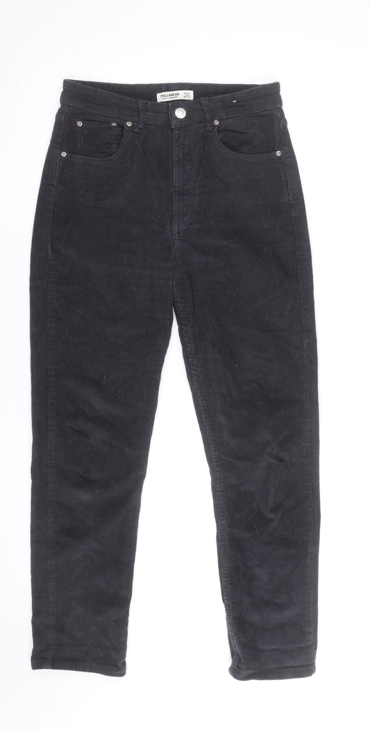 Pull&Bear Women's Black Corduroy Straight Jeans Size 8 High Rise
