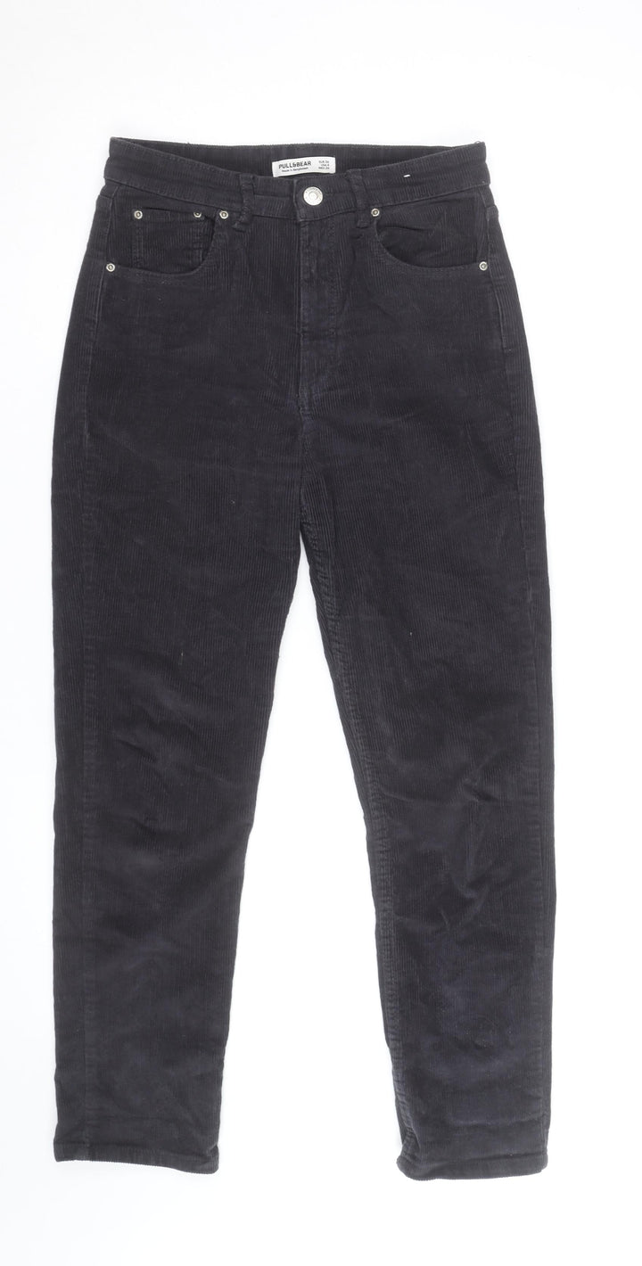 Pull&Bear Women's Black Corduroy Straight Jeans Size 8 High Rise